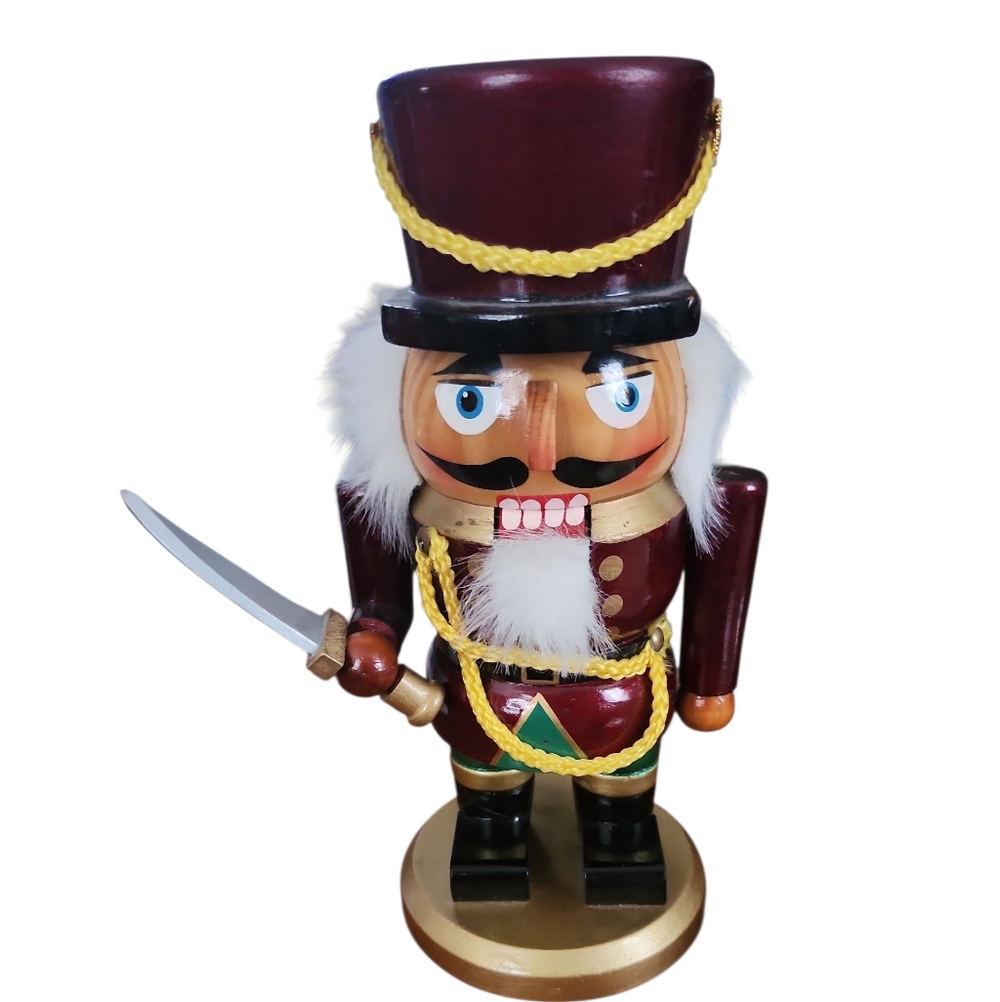 Wooden Nutcracker 9" Tall. Handpainted Details.